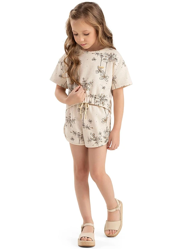 Colorittá - Conjunto Infantil Menina Dupla Face Linho Bege 2