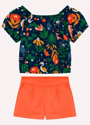 Nanai - Conjunto Infantil Menina em Algodão Azul Marinho - NANAI
