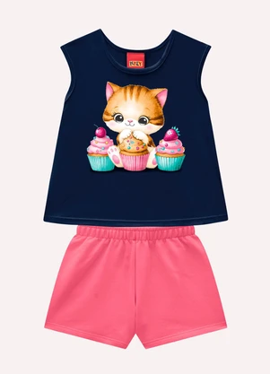 Kyly - Conjunto Infantil Menina em Algodão Azul Marinho - KYLY