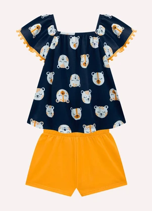 Kyly - Conjunto Infantil Menina em Algodão Azul Marinho - KYLY