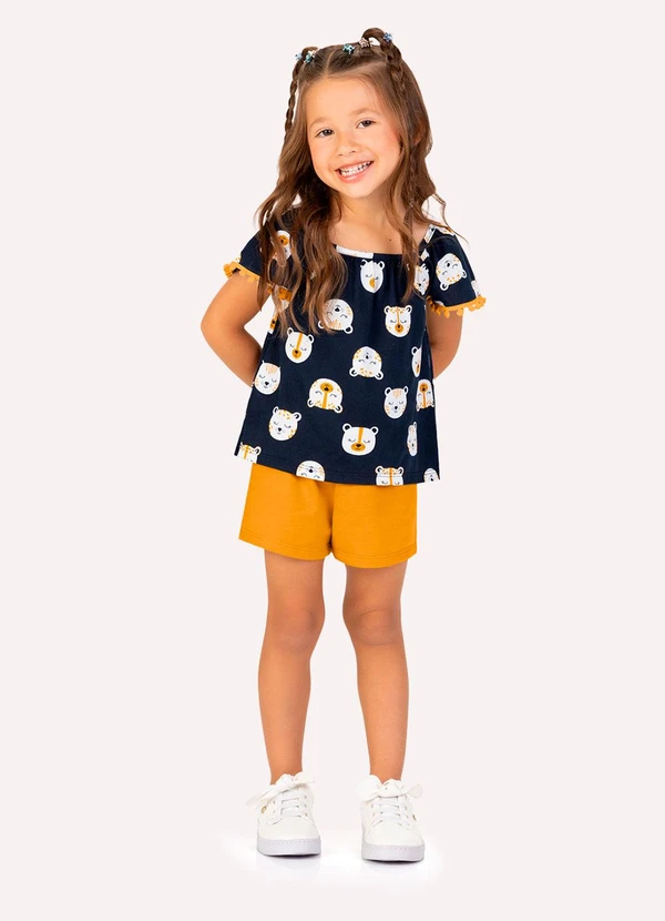 Kyly - Conjunto Infantil Menina em Algodão Azul Marinho
