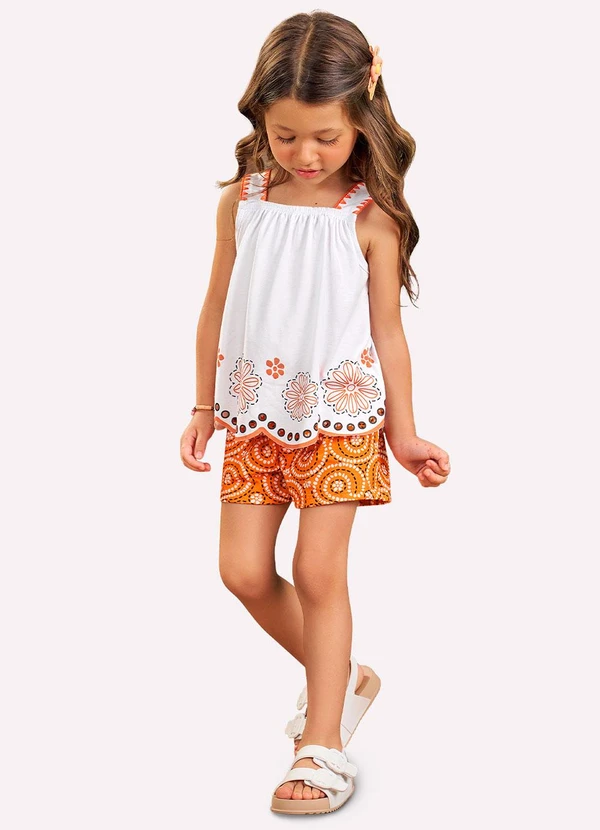 Nanai - Conjunto Infantil Menina em Algodão Branco