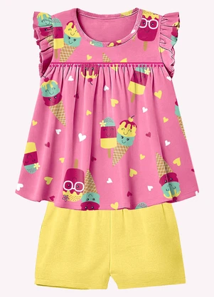 Kyly - Conjunto Infantil Menina em Algodão Rosa - KYLY