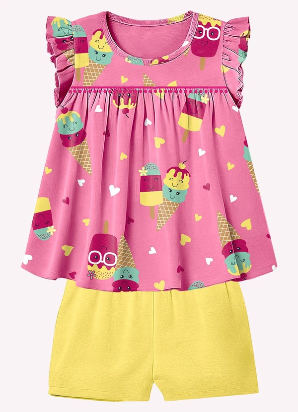 Kyly - Conjunto Infantil Menina em Algodão Rosa