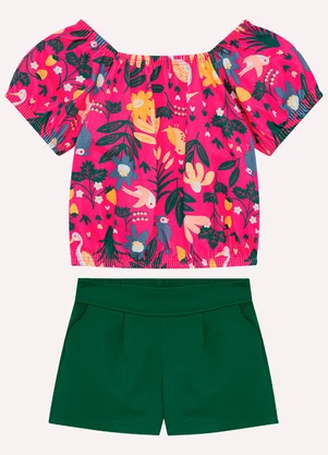 Nanai - Conjunto Infantil Menina em Algodão Rosa - NANAI