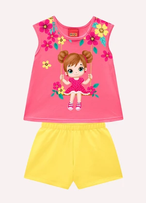 Kyly - Conjunto Infantil Menina em Algodão Rosa - KYLY