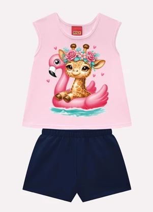 Kyly - Conjunto Infantil Menina em Algodão Rosa - KYLY