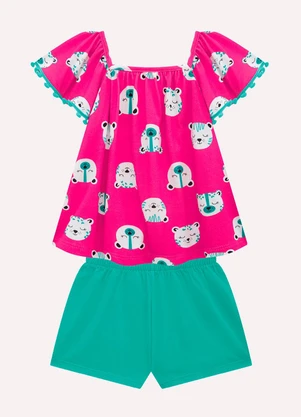 Kyly - Conjunto Infantil Menina em Algodão Rosa - KYLY