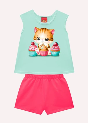 Kyly - Conjunto Infantil Menina em Algodão Verde - KYLY