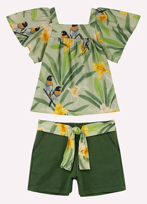 Nanai - Conjunto Infantil Menina em Algodão Verde - NANAI