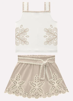 Milon - Conjunto Infantil Menina em Cotton Branco - MILON
