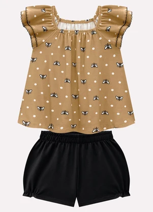 Milon - Conjunto Infantil Menina em Cotton Marrom - MILON