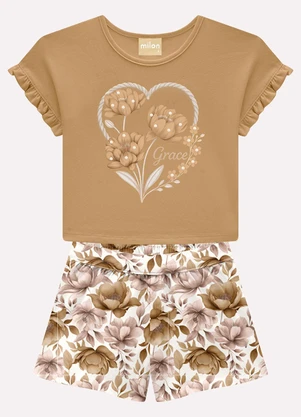 Milon - Conjunto Infantil Menina em Cotton Marrom - MILON