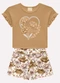 Milon - Conjunto Infantil Menina em Cotton Branco - variação: Marrom