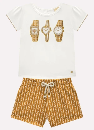 Milon - Conjunto Infantil Menina em Cotton Marrom - MILON