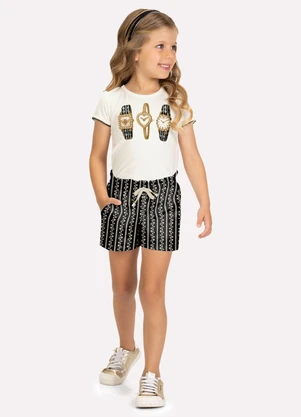 Milon - Conjunto Infantil Menina em Cotton Preto - MILON