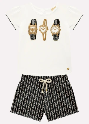 Milon - Conjunto Infantil Menina em Cotton Preto - MILON