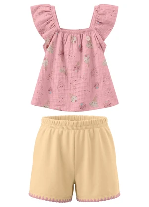 Brandili - Conjunto Infantil Menina em Cotton Rosa - BRANDILI