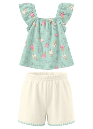 Brandili - Conjunto Infantil Menina em Cotton Verde - BRANDILI