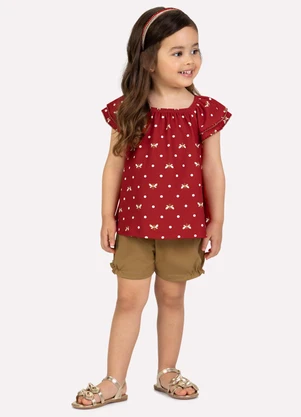 Milon - Conjunto Infantil Menina em Cotton Vermelho - MILON
