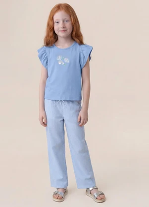 Brandili - Conjunto Infantil Menina em Fio Tinto Azul - BRANDILI