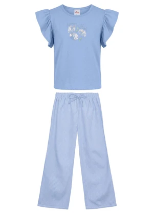 Brandili - Conjunto Infantil Menina em Fio Tinto Azul - BRANDILI