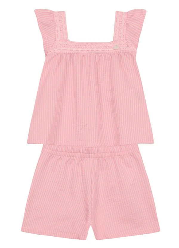 Brandili Mundi - Conjunto Infantil Menina em Fio Tinto Rosa