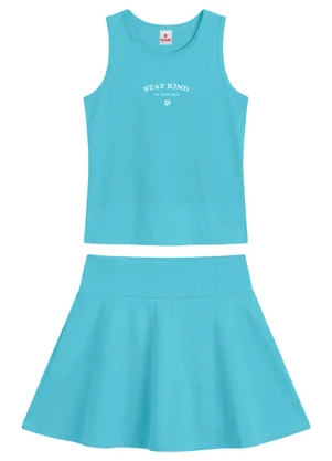 Brandili - Conjunto Infantil Menina em Malha Azul - BRANDILI