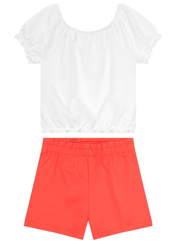 Brandili - Conjunto Infantil Menina em Malha e Sarja Branco