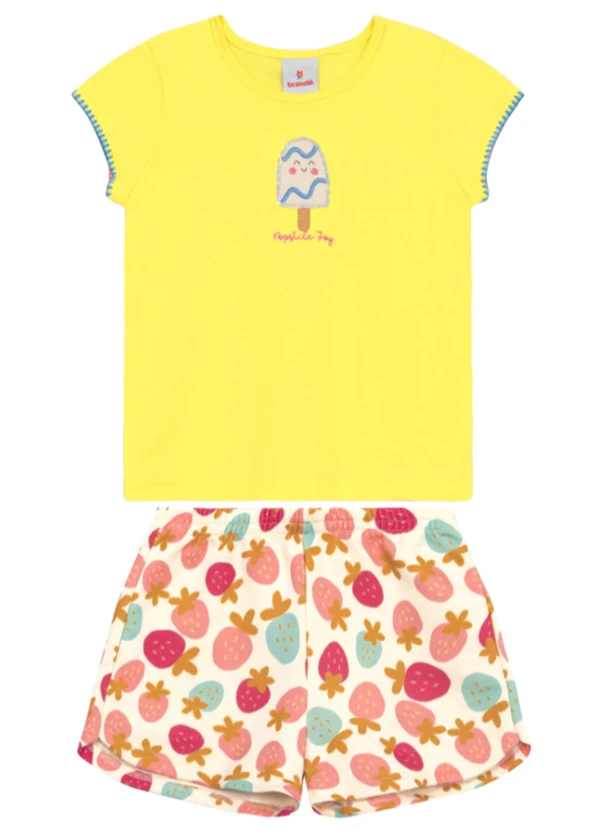 Brandili - Conjunto Infantil Menina em Meia Malha Amarelo