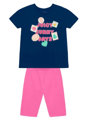 Brandili - Conjunto Infantil Menina em Meia Malha Azul - BRANDILI