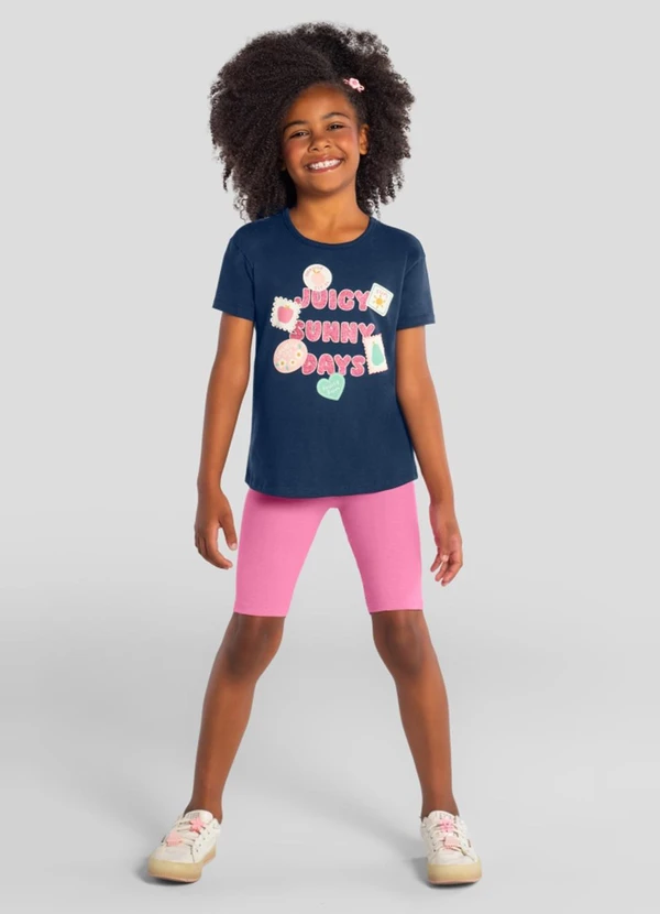 Brandili - Conjunto Infantil Menina em Meia Malha Azul