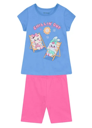 Brandili - Conjunto Infantil Menina em Meia Malha Azul - BRANDILI
