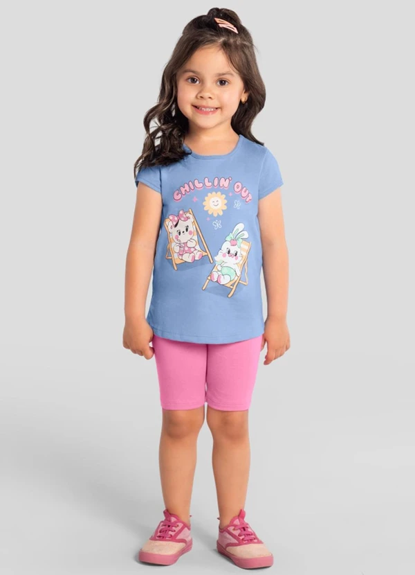 Brandili - Conjunto Infantil Menina em Meia Malha Azul