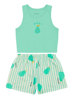 Brandili - Conjunto Infantil Menina em Meia Malha Azul - BRANDILI