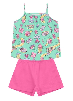 Brandili - Conjunto Infantil Menina em Meia Malha Azul - BRANDILI