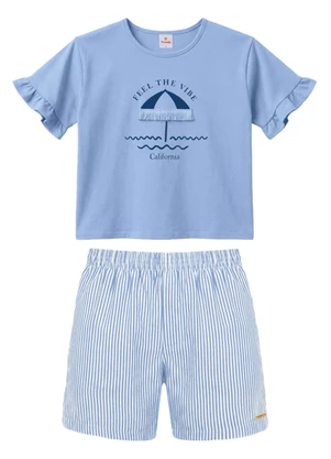 Brandili - Conjunto Infantil Menina em Meia Malha Azul - BRANDILI