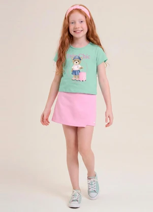 Brandili - Conjunto Infantil Menina em Meia Malha Azul - BRANDILI