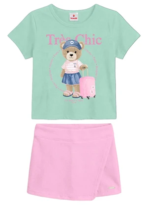 Brandili - Conjunto Infantil Menina em Meia Malha Azul - BRANDILI