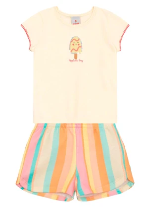 Brandili - Conjunto Infantil Menina em Meia Malha Bege - BRANDILI