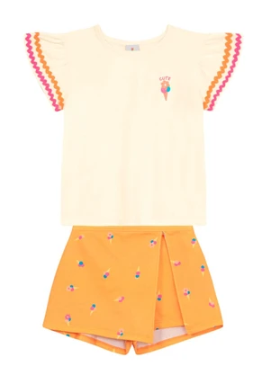 Brandili - Conjunto Infantil Menina em Meia Malha Bege - BRANDILI