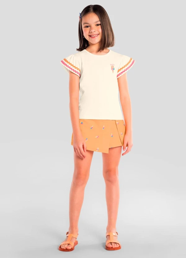 Brandili - Conjunto Infantil Menina em Meia Malha Bege
