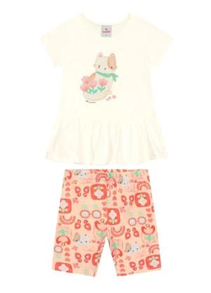 Brandili - Conjunto Infantil Menina em Meia Malha Bege - BRANDILI
