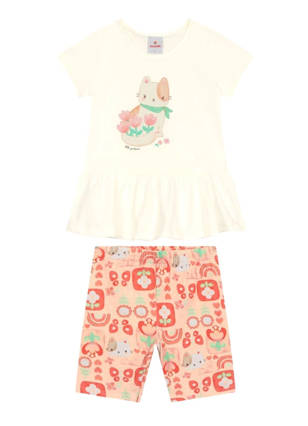 Brandili - Conjunto Infantil Menina em Meia Malha Bege