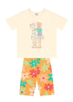 Brandili - Conjunto Infantil Menina em Meia Malha Bege - BRANDILI