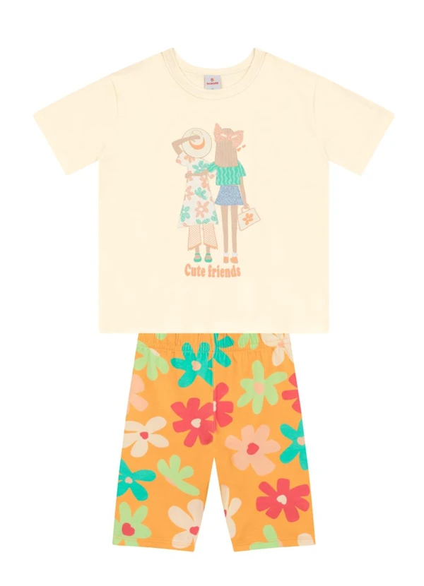 Brandili - Conjunto Infantil Menina em Meia Malha Bege