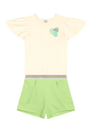 Brandili - Conjunto Infantil Menina em Meia Malha Bege - BRANDILI