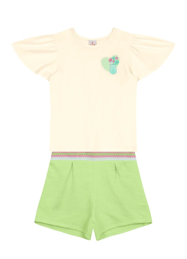 Brandili - Conjunto Infantil Menina em Meia Malha Bege