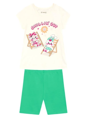 Brandili - Conjunto Infantil Menina em Meia Malha Bege - BRANDILI