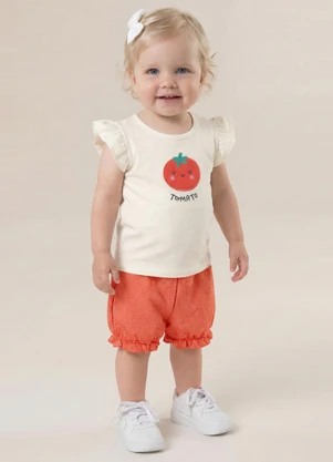 Brandili - Conjunto Infantil Menina em Meia Malha Bege - BRANDILI
